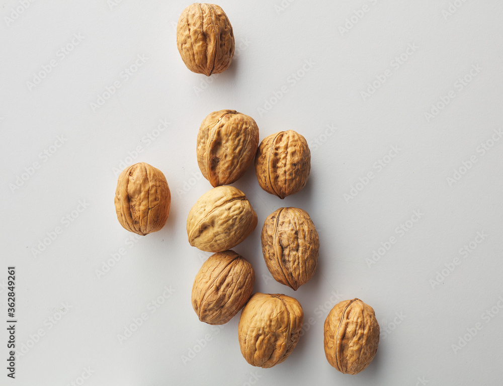 top view shot of walnut on white background. top view shot of walnut on white background.