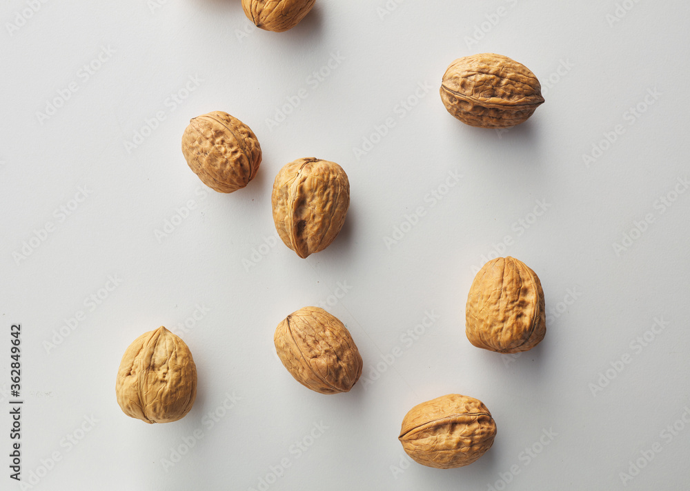 top view shot of walnut on white background. top view shot of walnut on white background.