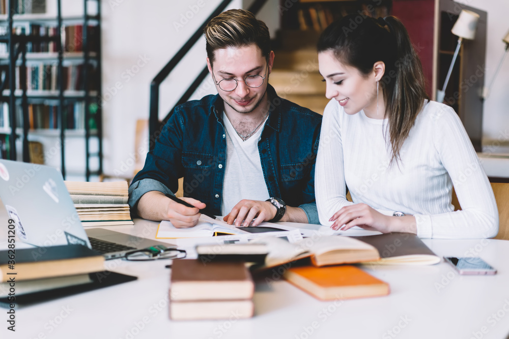 Student preparing for exam with friend Student preparing for exam with friend
