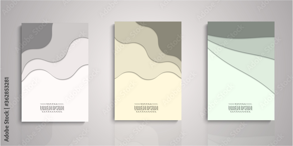  Set of background for covers design paper cut style vector illustration.