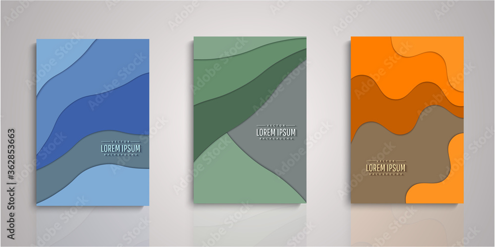   Set of background for covers design paper cut style vector illustration.