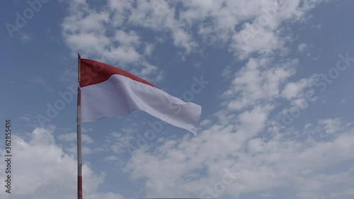 Indonesia Flag Fluttering in Sky. Indonesia Independence Day