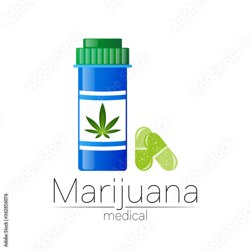 Wallpaper Mural Cannabis vector logotype for medicine and doctor. Medical marijuana symbol with pill bottle and capsule. Pharmaceuticals with plant and leaf for health. Concept sign of green herb. Torontodigital.ca