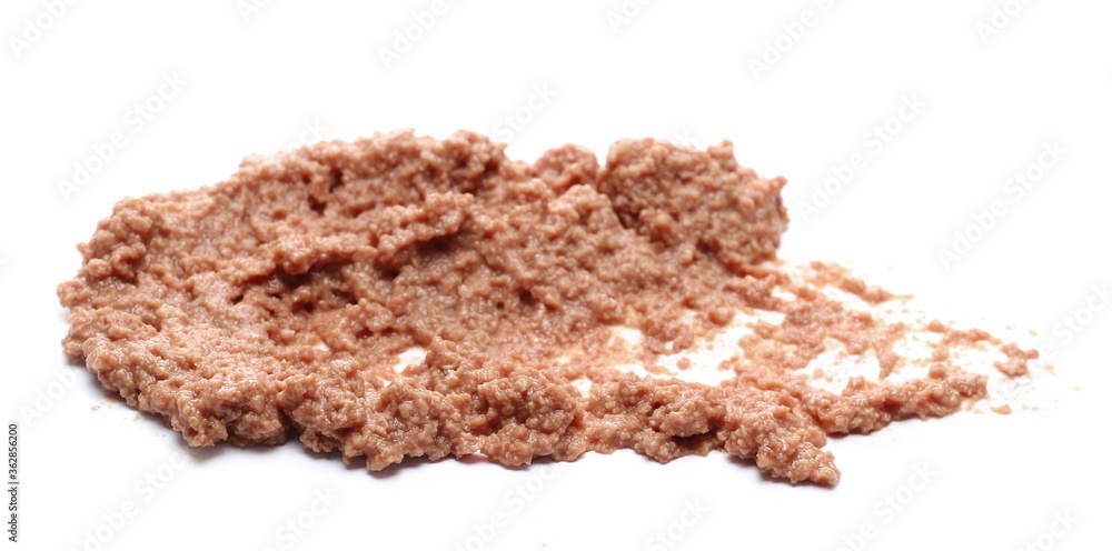 Cat food with tuna chunks isolated on white background Cat food with tuna chunks isolated on white background