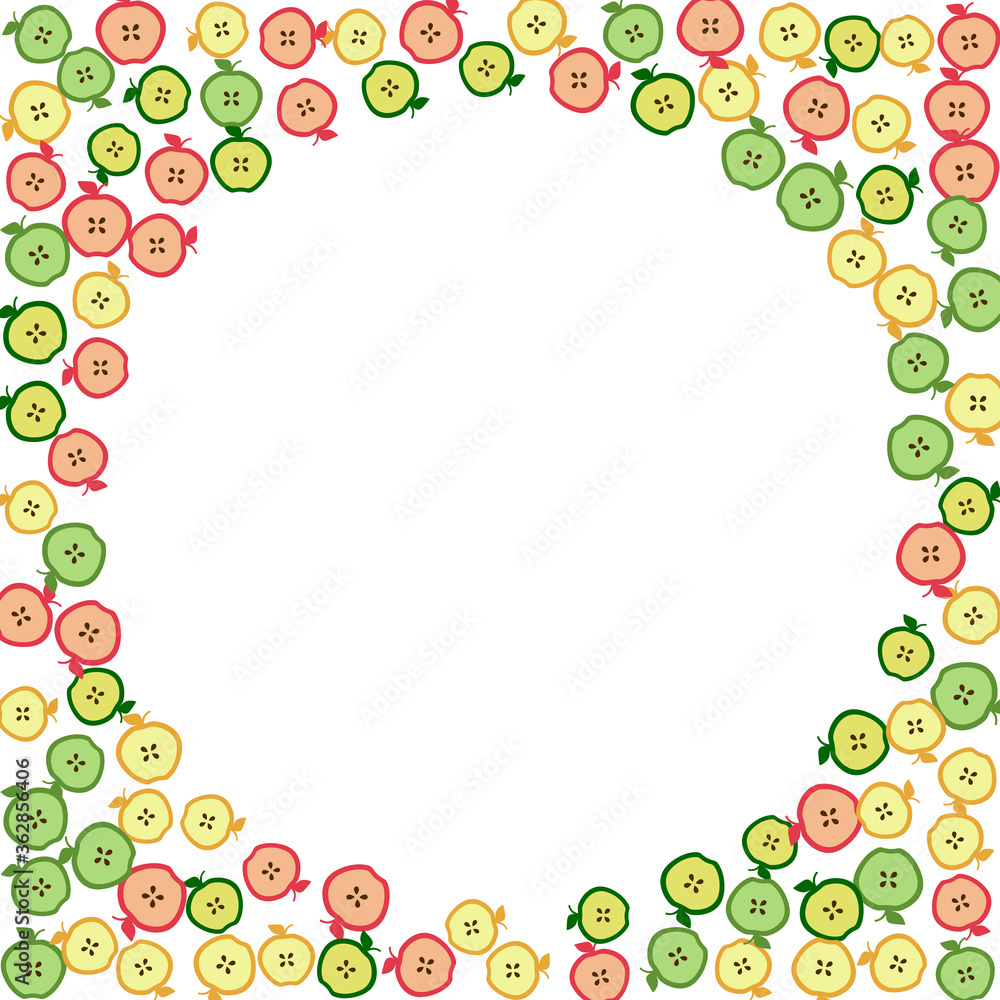 Apples. Frame scattered apples, vector. Design for fabric, paper, background, wallpaper, postcard.