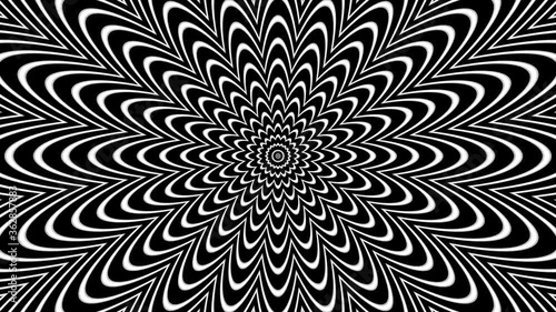 Hypnotic effect with flower moving from the inside out. Psychedelic optical illusion. Seamless looping animation.