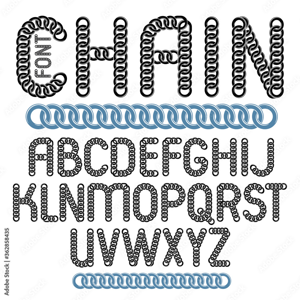 Linked Script Font Vector script, modern alphabet letters set. Capital creative font made ...
