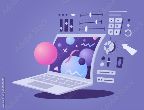 Vector illustration of Laptop, design 3d modeling, programming