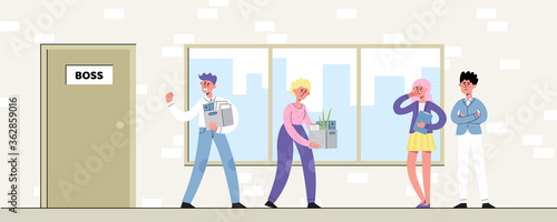 Vector illustration of loss of work by employees in office