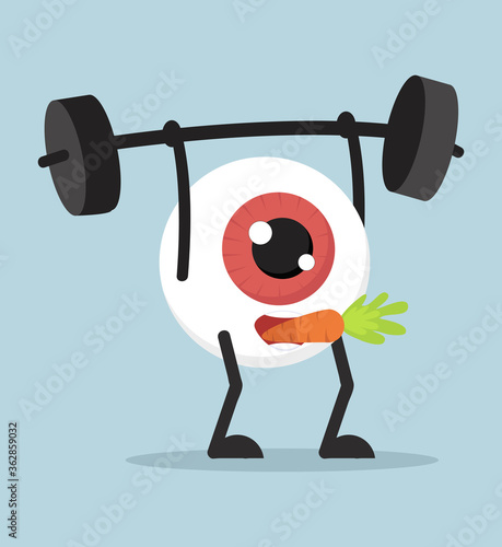 Eyeball  Cartoon Lifting Weights with carrot