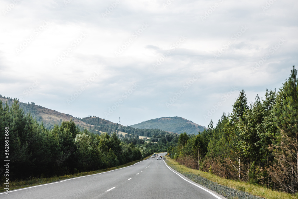 View from a moving car on a road