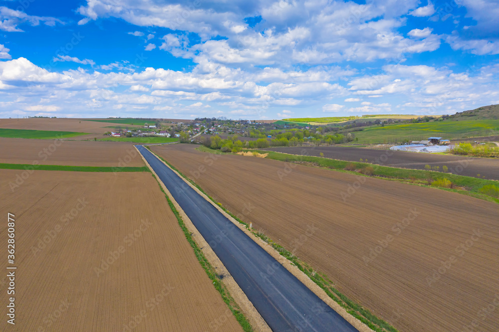 Aerial view of new road and spring village Aerial view of new road and spring village