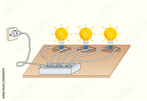The electrical circuit consisting of connected: consumer - a bulb, voltmeter for measuring voltage and an ammeter for measuring the current in the circuit.