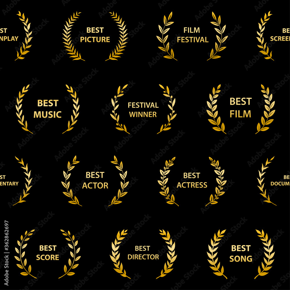 Golden film award wreaths. Seamless pattern. Vector illustration. Golden film award wreaths. Seamless pattern. Vector illustration.