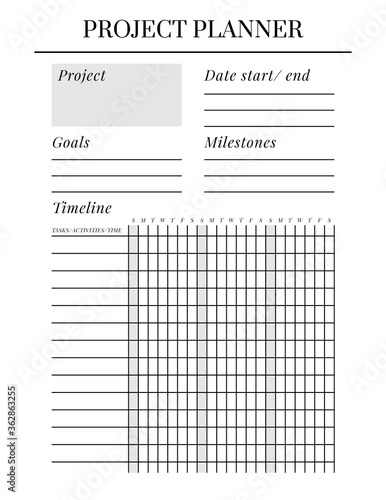 Planner sheet vector. Printable vertical notebook page