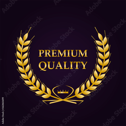 Golden wheat ears isolated on black background. Template vector icon design. Agriculture wheat logo