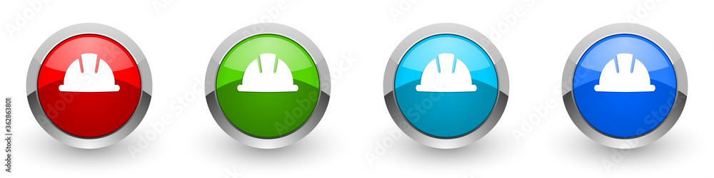 Fototapeta premium Helmet silver metallic glossy icons, safety, engineer, worker concept set of modern design buttons for web, internet and mobile applications in four colors options isolated on white background