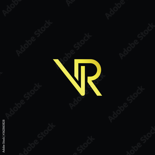 Minimal elegant monogram art logo. Outstanding professional trendy awesome artistic VR RV initial based Alphabet icon logo. Premium Business logo gold color on black background