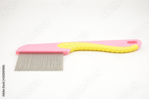 Lice comb stainless steel tooth pink and yellow handle