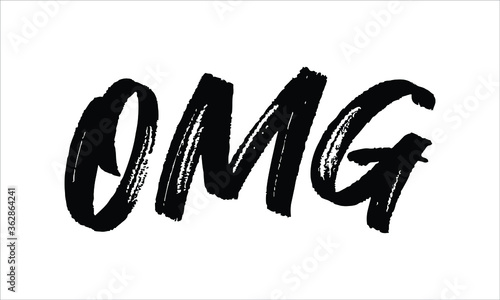 OMG Brush Typography Hand drawn writing Black Text on White Background  