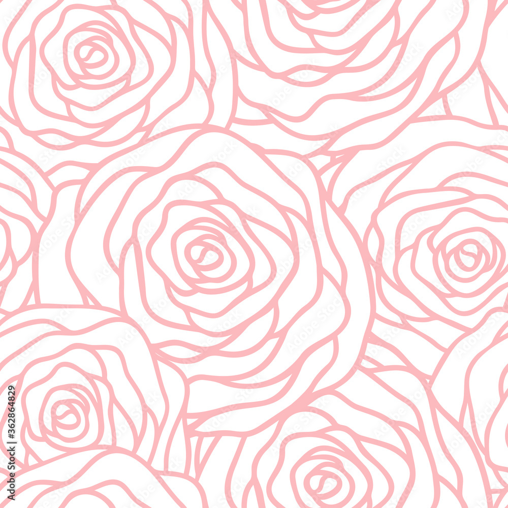 Vector seamless pattern with outline stylized roses. Beautiful floral background. Floral, retro, doodle, design element. Can be used for textile, book cover, packaging, wedding invitation. Vector seamless pattern with outline stylized roses. Beautiful floral background. Floral, retro, doodle, design element. Can be used for textile, book cover, packaging, wedding invitation.