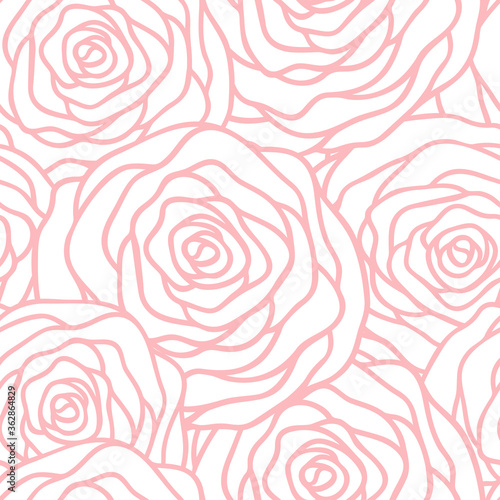 Vector seamless pattern with outline stylized roses. Beautiful floral background. Floral, retro, doodle, design element. Can be used for textile, book cover, packaging, wedding invitation.