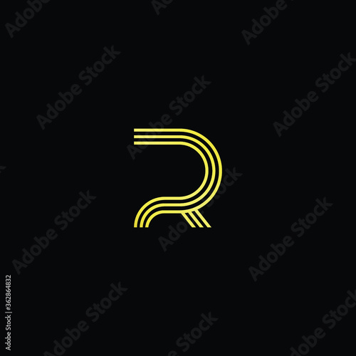 Minimal elegant monogram art logo. Outstanding professional trendy awesome artistic R RR RP PR initial based Alphabet icon logo. Premium Business logo gold color on black background