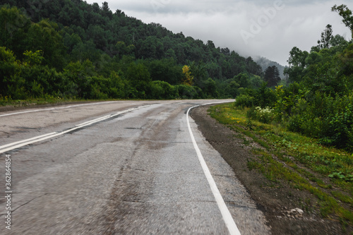 View from a moving car on a road