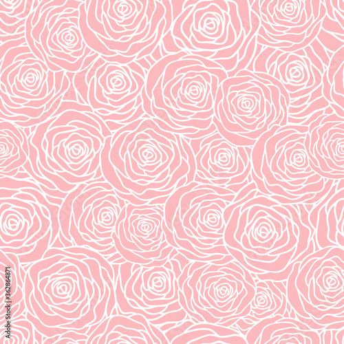 Vector seamless pattern with outline stylized roses. Beautiful floral background. Can be used for textile, book cover, packaging, wedding invitation.