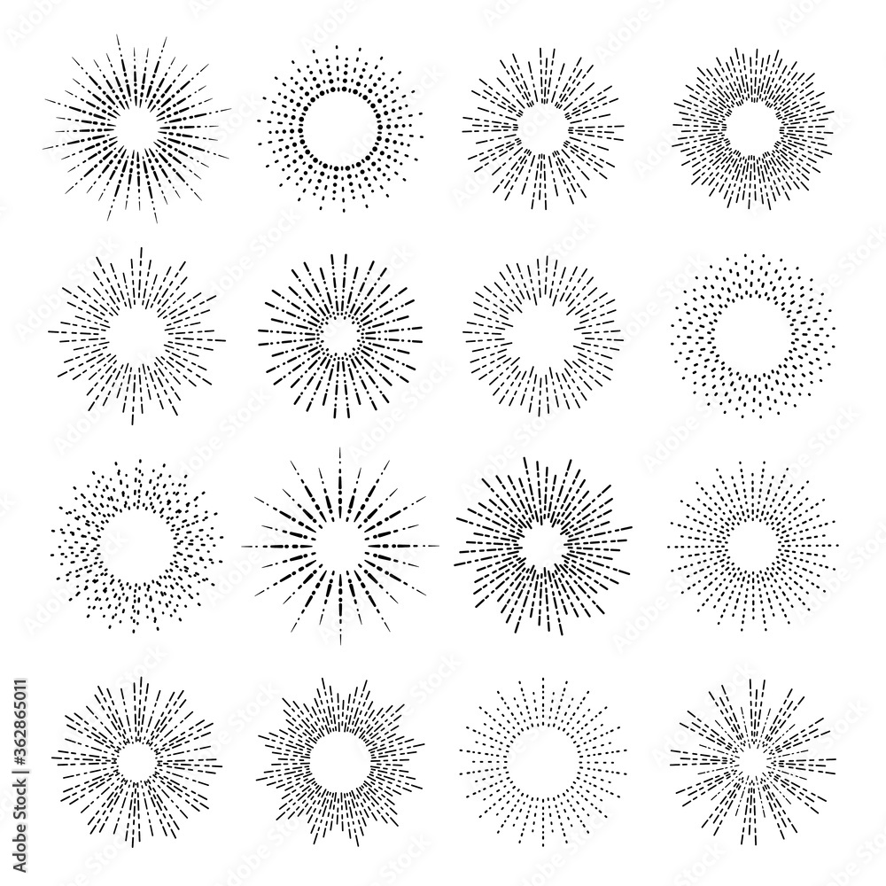 Elements for icons and logos. Badge and burst, ray graphic, light ray, vintage design, collection element radial.. Vector illustration. Elements for icons and logos. Badge and burst, ray graphic, light ray, vintage design, collection element radial.. Vector illustration.