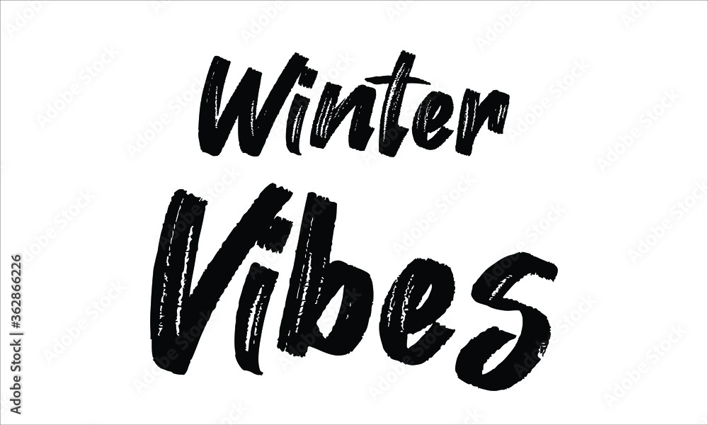 Winter Vibes Brush Typography Hand drawn writing Black Text on White Background  