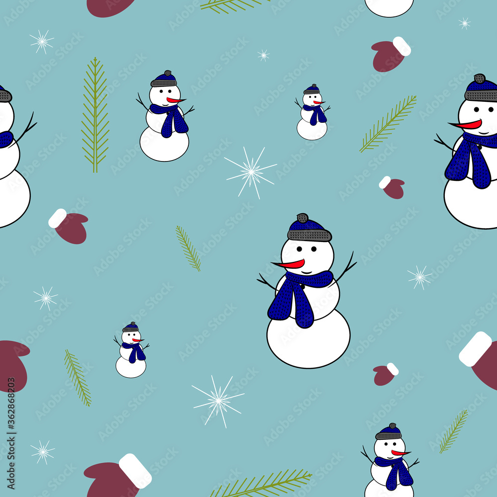 Christmas snowman. Seamless Christmas pattern. Xmas. Vector. Eps 10.