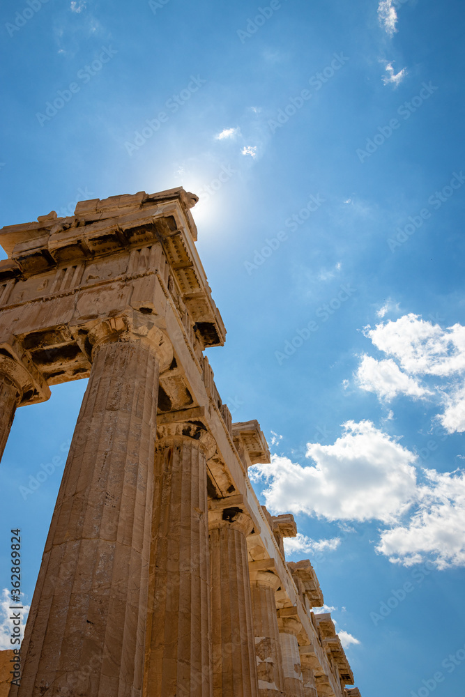 view of the pantheon of the acropolis of athens. the ruins of the Athenian pantheon