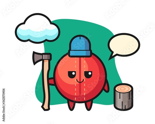 Cricket ball cartoon as a woodcutter