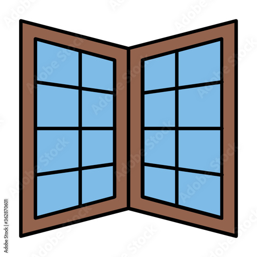 Modern Wooden Glass Semi Open Lounge Hall Door Entrance Vector Icon Design Concept