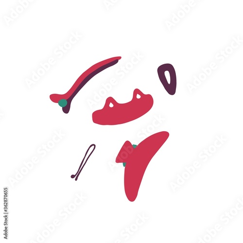Set of hair accessories. Hairpins and hair clip for women hairstyles. Doodle flat vector illustration