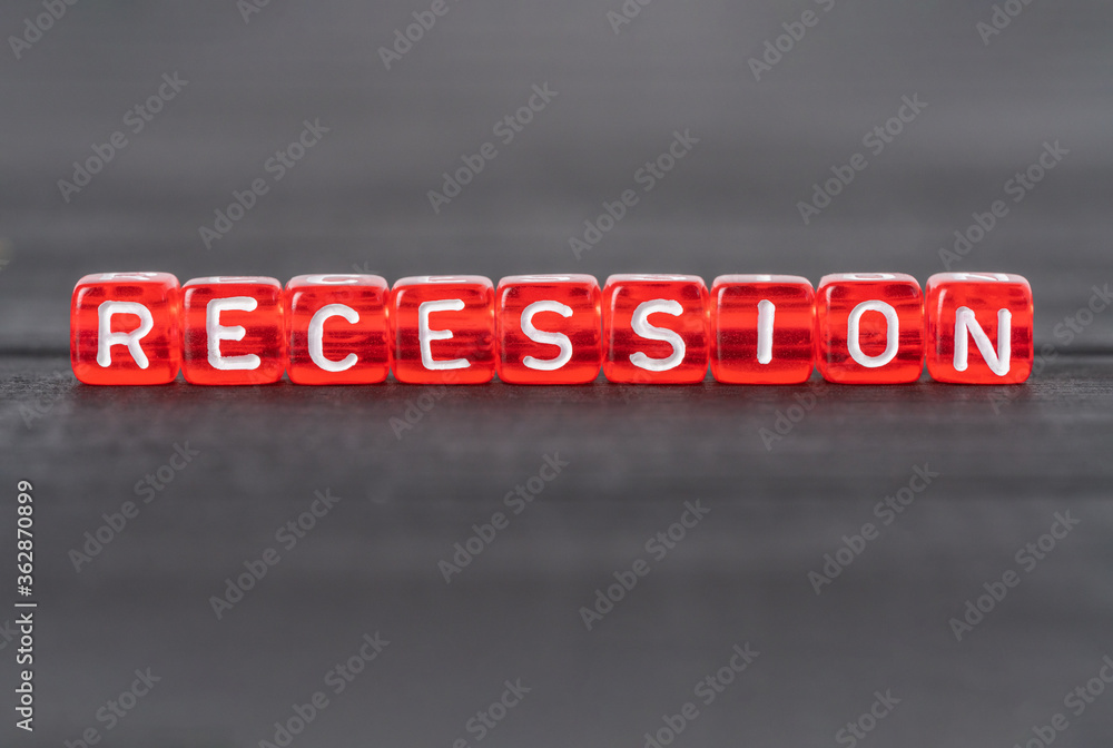 Recession word on red block cubes. Recession word on red block cubes.