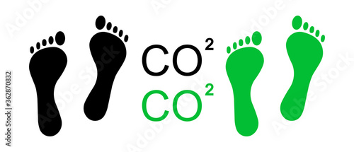 Eco Footprint , green footprint and black footprint . CO2 ecological icon. Illustration of foots . Footprint carbon icon ,vector illustration