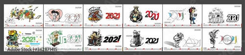 Set of Happy new year 2021 Calendar - New Year Holiday design elements for holiday cards, calendar banner poster for decorations, Vector Illustration Background.
