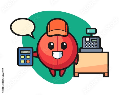 Cricket ball cartoon as a cashier