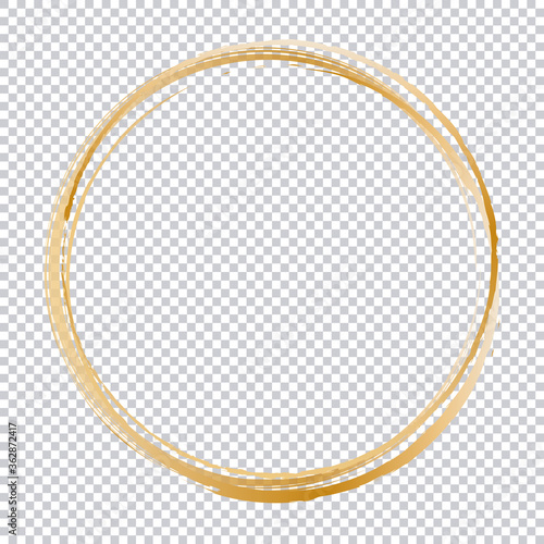 Gold brush round frame. Vector design element on transparent background