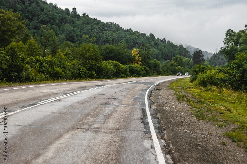 View from a moving car on a road