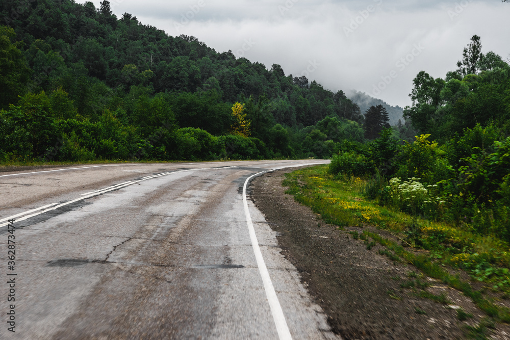 View from a moving car on a road