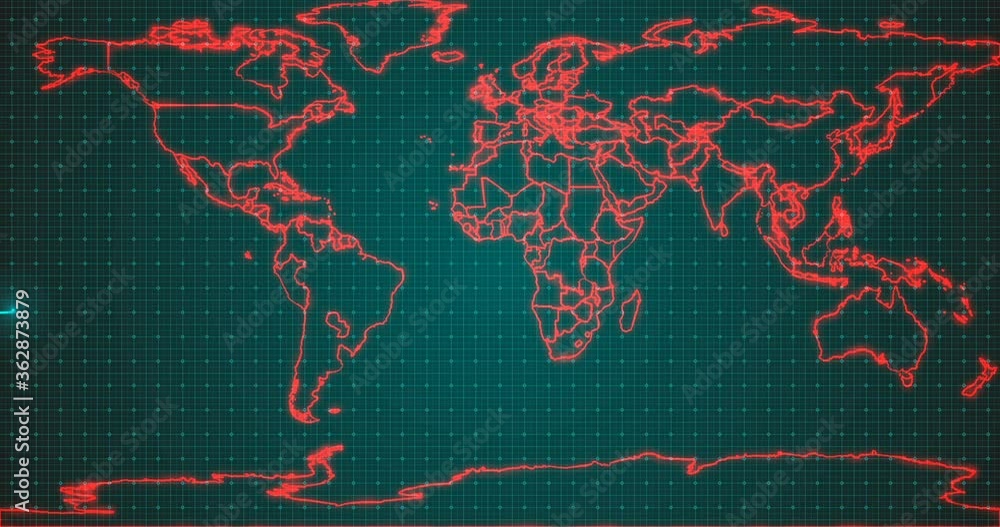 Stylized electrocardiogram on a background of a world map with the ...