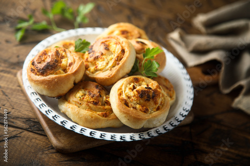 Homemade cheese buns with herbs
