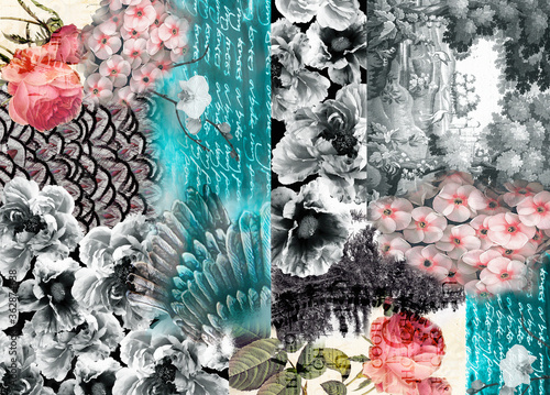 Seamless floral background scarf art abstract design textile. seamless beautiful artistic bright tropical pattern with exotic forest. Colorful Fabric Flower pattern. Beautiful vintage Floral