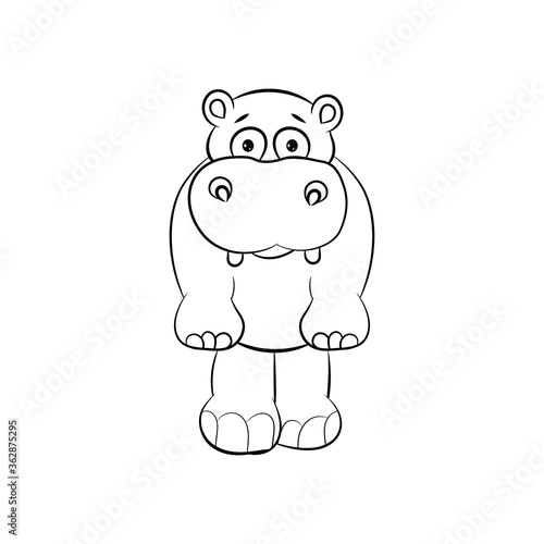 Cute little hippo drawing, line art illustration for coloring book. Funny cartoon baby hippopotamus,  Can be used for t-shirt print, kids wear fashion design, baby shower invitation card. - Vector