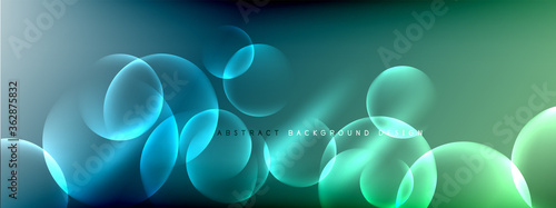 Vector abstract background liquid bubble circles on fluid gradient with shadows and light effects. Shiny design templates for text