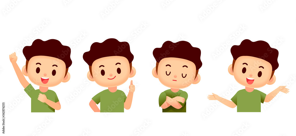 Vector set of teenanger male character in different actions isolated on white background