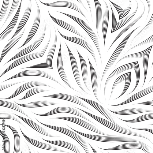 Seamless vector pattern of smooth lines drawn by a black pen isolated on white background. Print for clothes or paper.